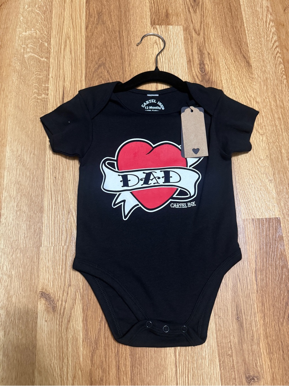 Black 'Dad' Heart Graphic Baby One-Piece Classic Tattoo Style Graphic